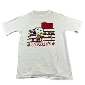 Vintage Ohio State Buckeyes‎ T Shirt Peanuts Snoopy Men's Large White Football